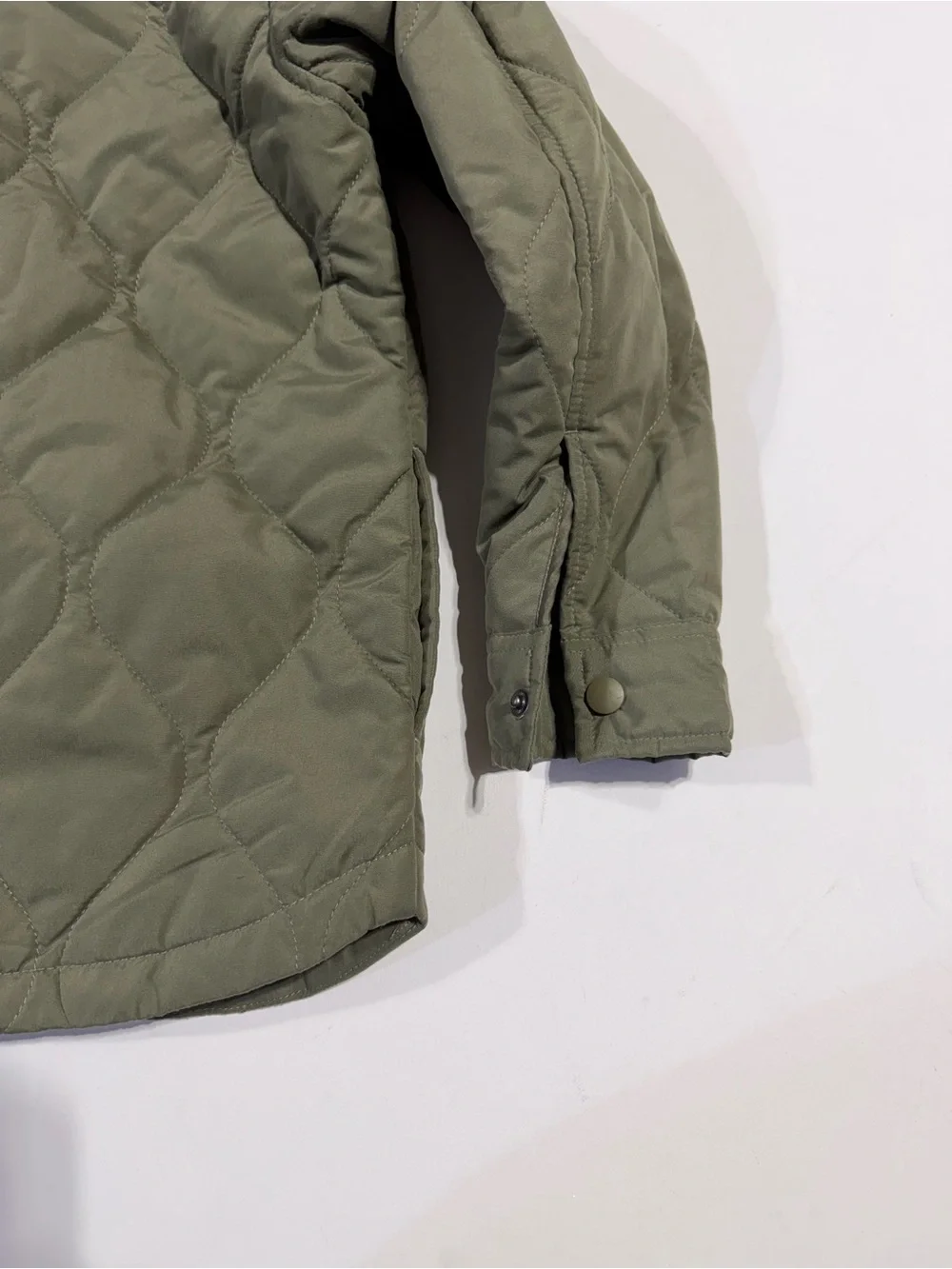 Old Navy Olive Green Quilted Jacket with Gray Hood